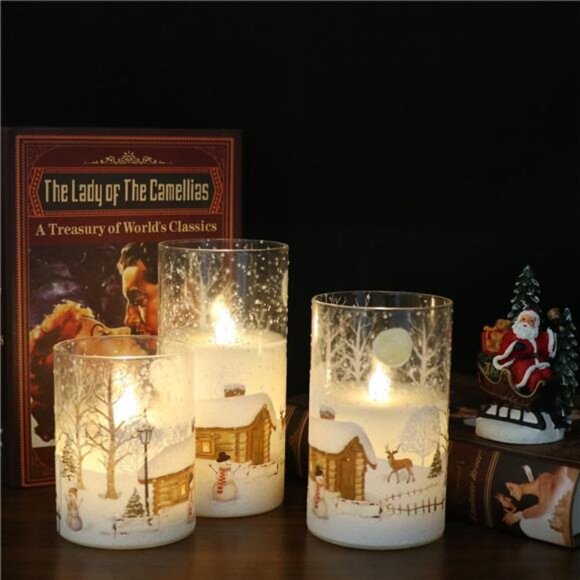 DRomance Snowman Glass Flameless Candles Battery Operated with Remote and Timer - Picture 4 of 7